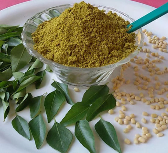 Picture of karivepaaku podi / karuveppilai podi / karibevu chutney podi / curry leaves powder